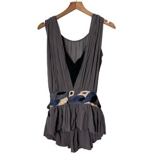 VTG Anthropologie Castle Starr Silk Embroidered Blouse Sleeveless Gray Top Sz 8